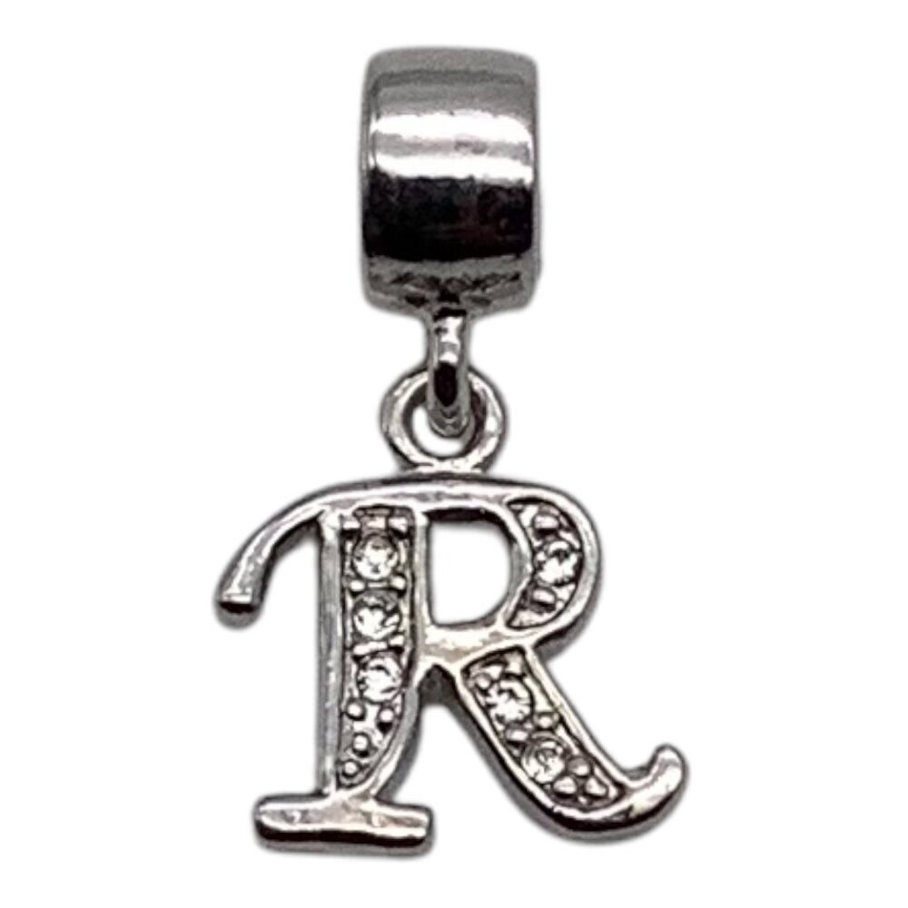 Crystal Initial Letter R Charm Sliver Tone For Bracelets &‎ Necklaces Unisex